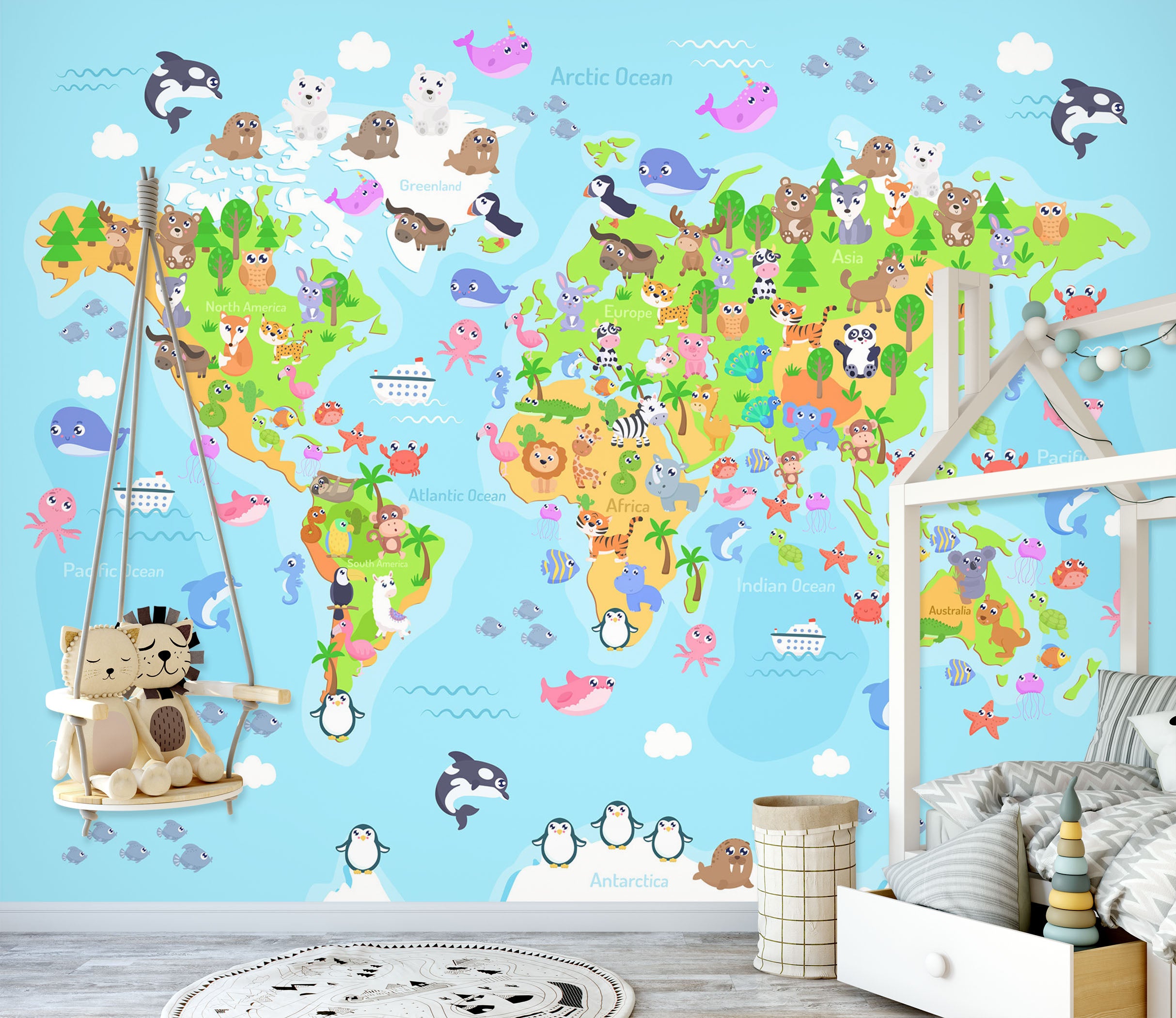 3D Animal Family 2139 World Map Wall Murals