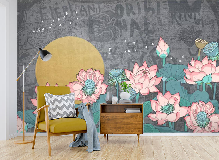 3D Pink Lotus WC806 Wall Murals