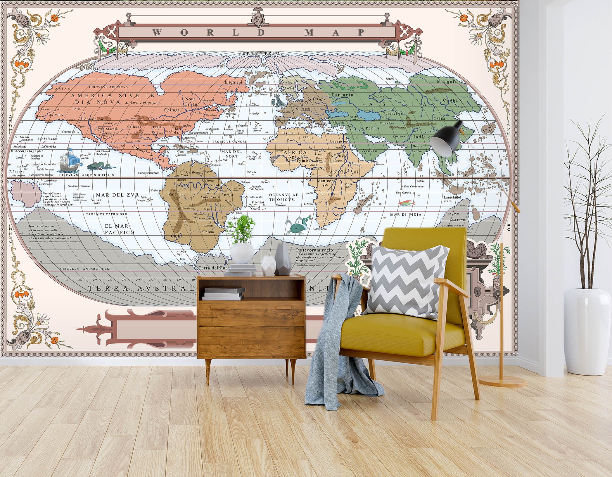 3D Color Pattern 2056 World Map Wall Murals