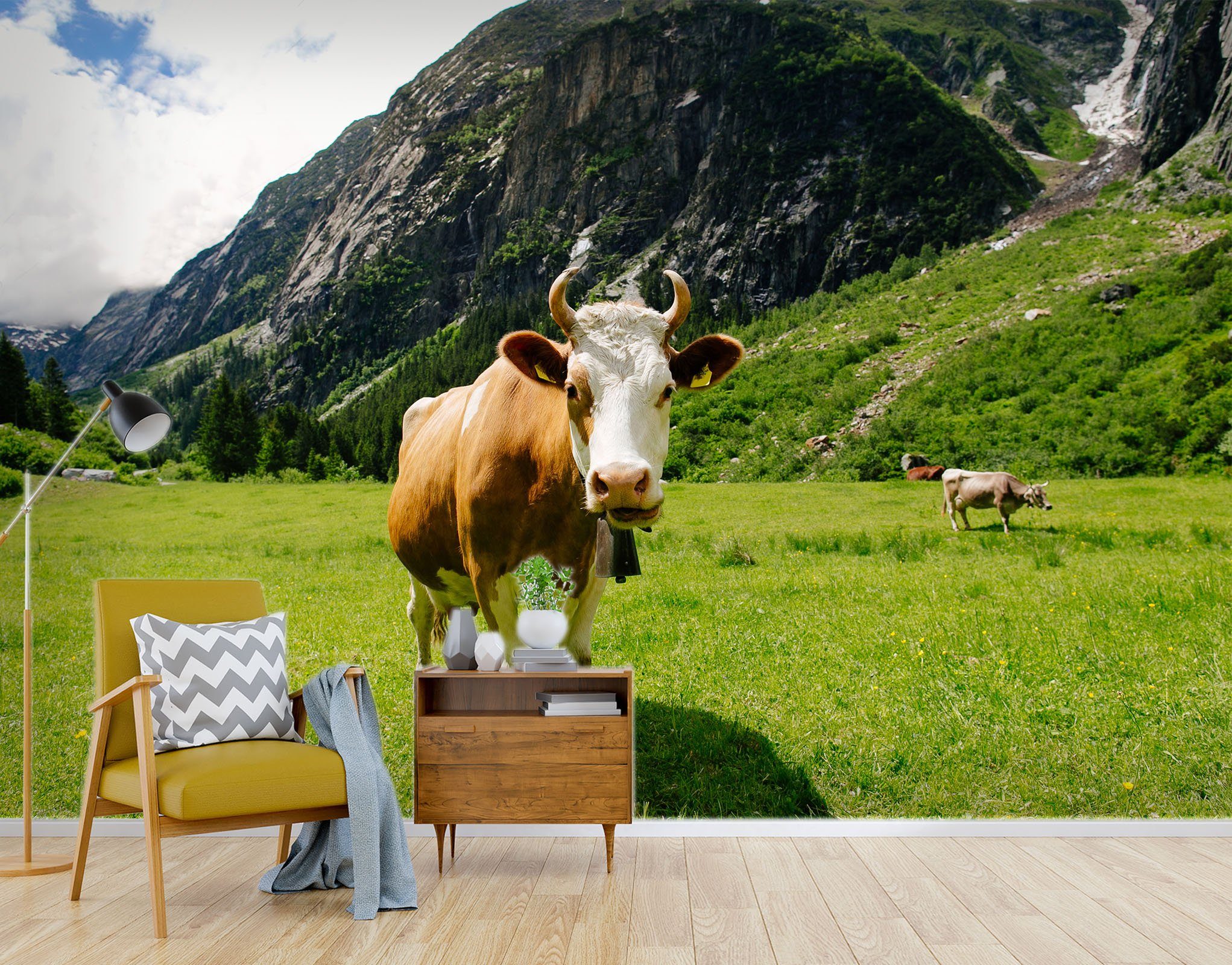 3D Cow Grassland 569 Wallpaper AJ Wallpaper 
