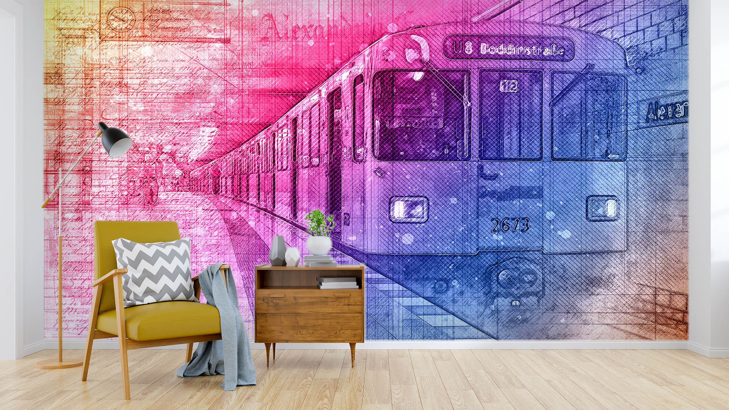 3D Red Train Pattern 046 Vehicle Wall Murals