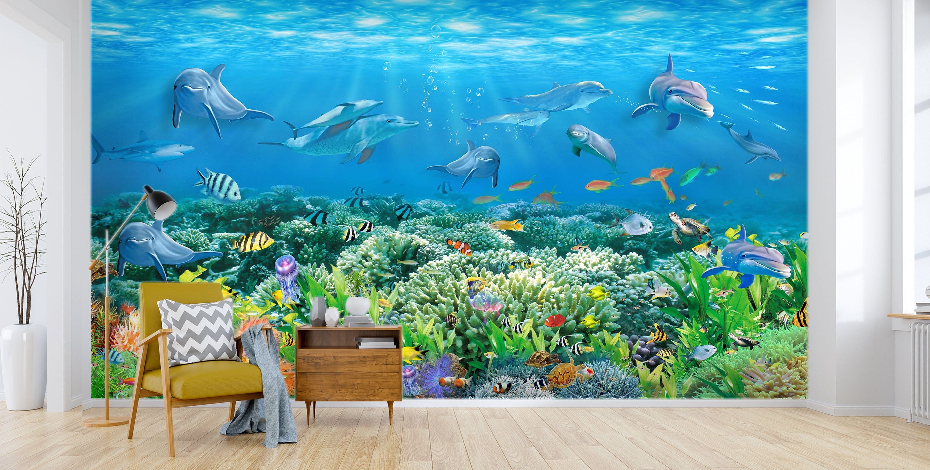 3D Undersea Fish School 1426 Wall Murals Wallpaper AJ Wallpaper 2 