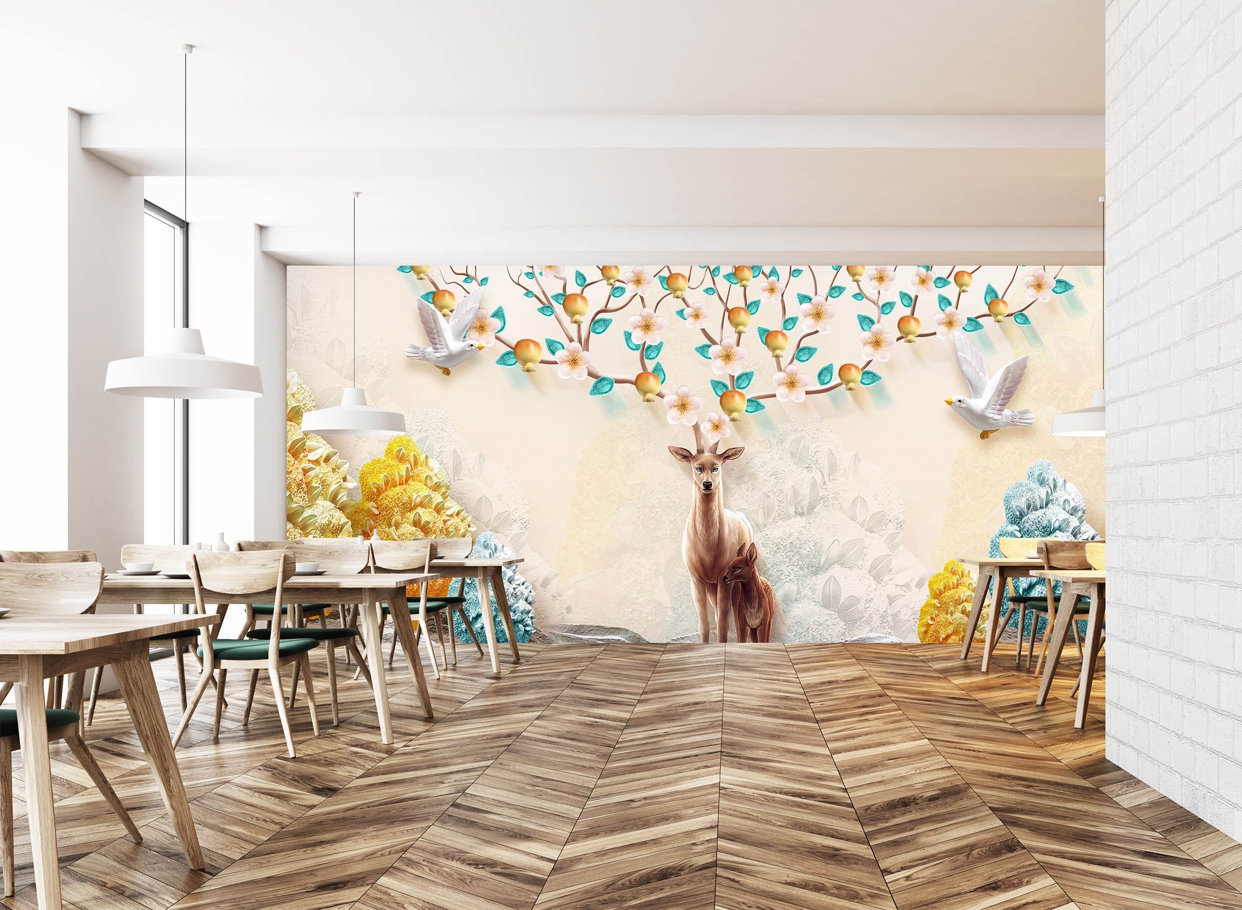 3D Flower Deer 023 Wall Murals Wallpaper AJ Wallpaper 2 