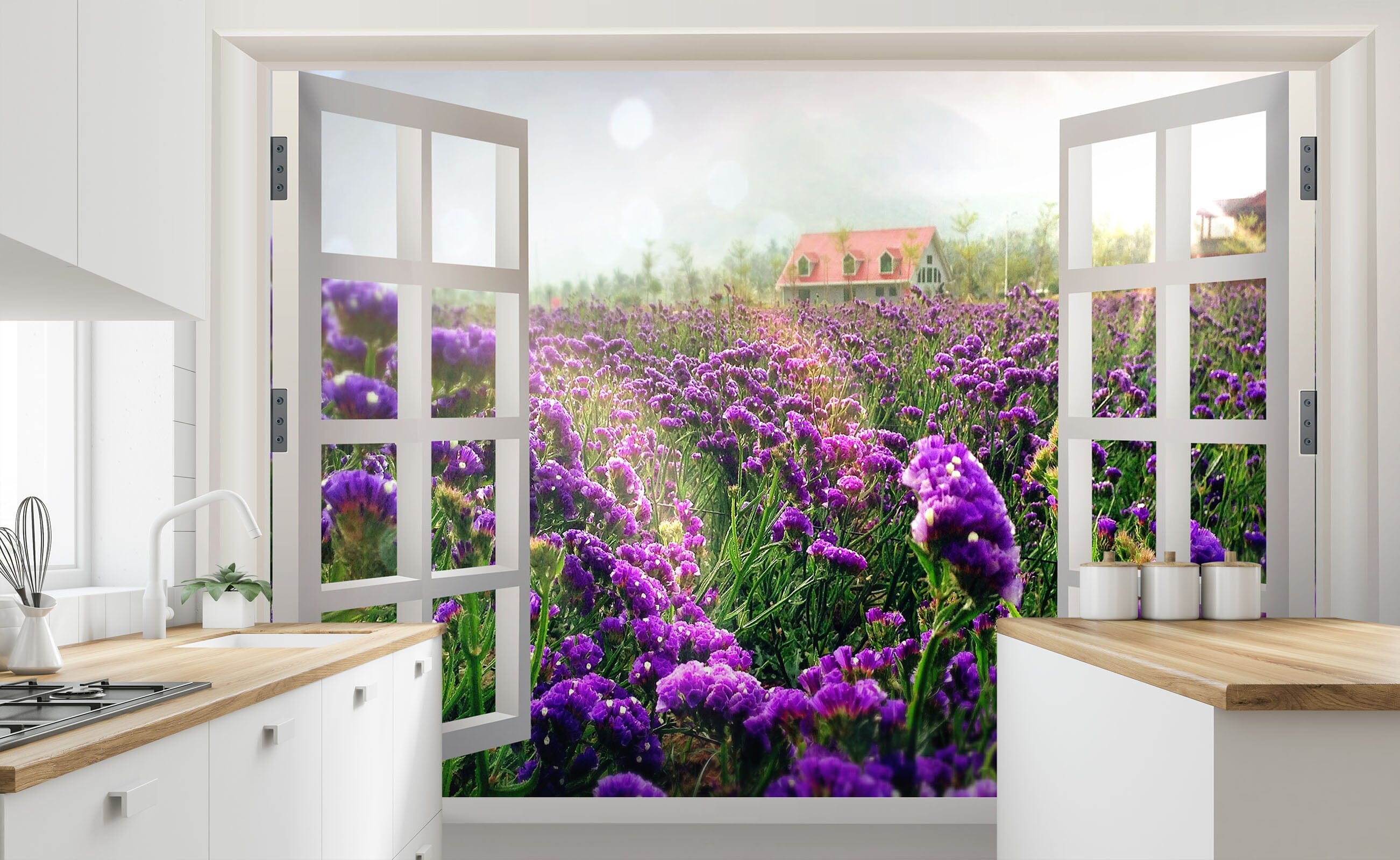 3D Window Purple Flower 143 Wall Murals Wallpaper AJ Wallpaper 2 