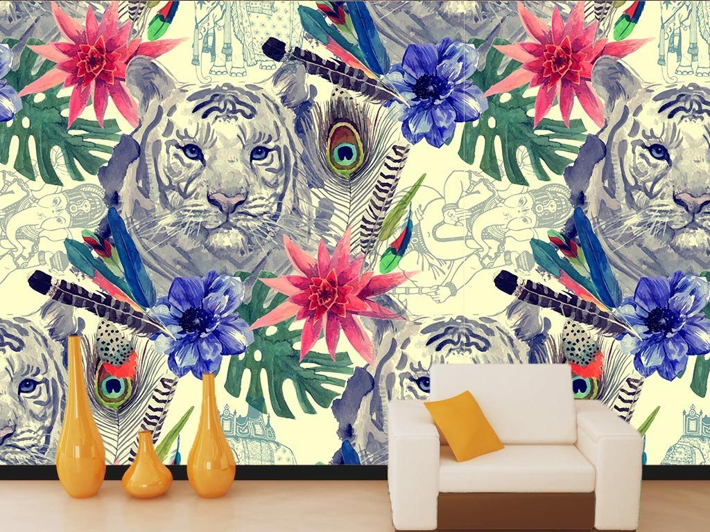 Tigers And Flowers Wallpaper AJ Wallpaper 