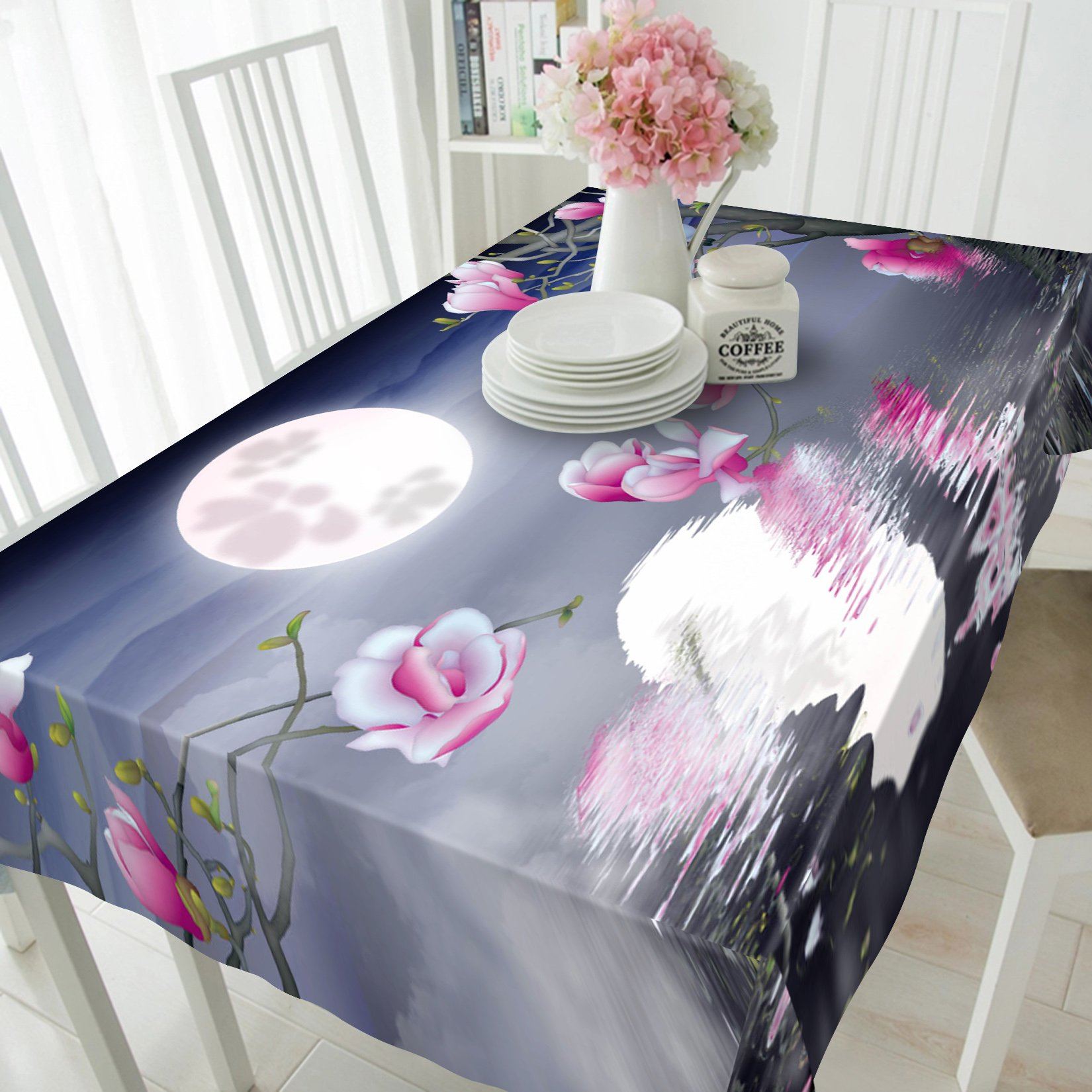 3D Lake Bright Moon Flowers 148 Tablecloths Wallpaper AJ Wallpaper 