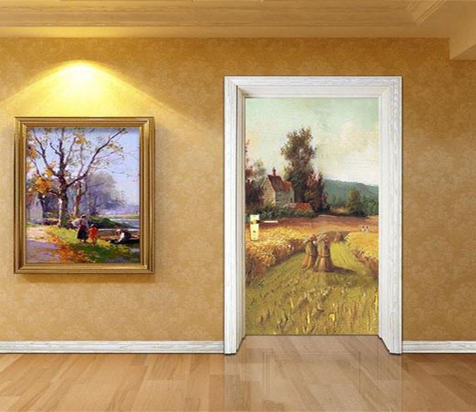 3D autumn field straw door mural Wallpaper AJ Wallpaper 