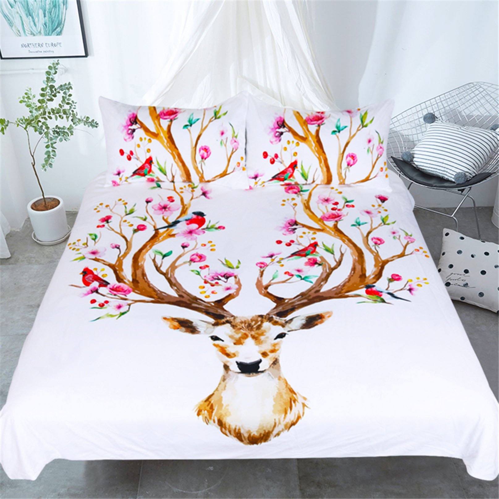 3D Flowers Antlers 206 Bed Pillowcases Quilt Wallpaper AJ Wallpaper 