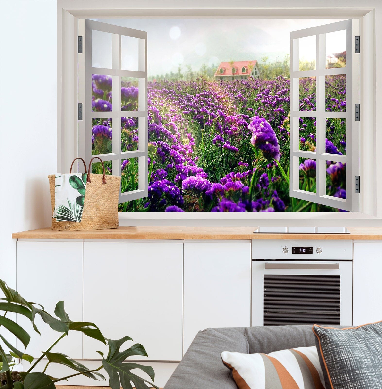 3D Window Purple Flower 143 Wall Murals Wallpaper AJ Wallpaper 2 