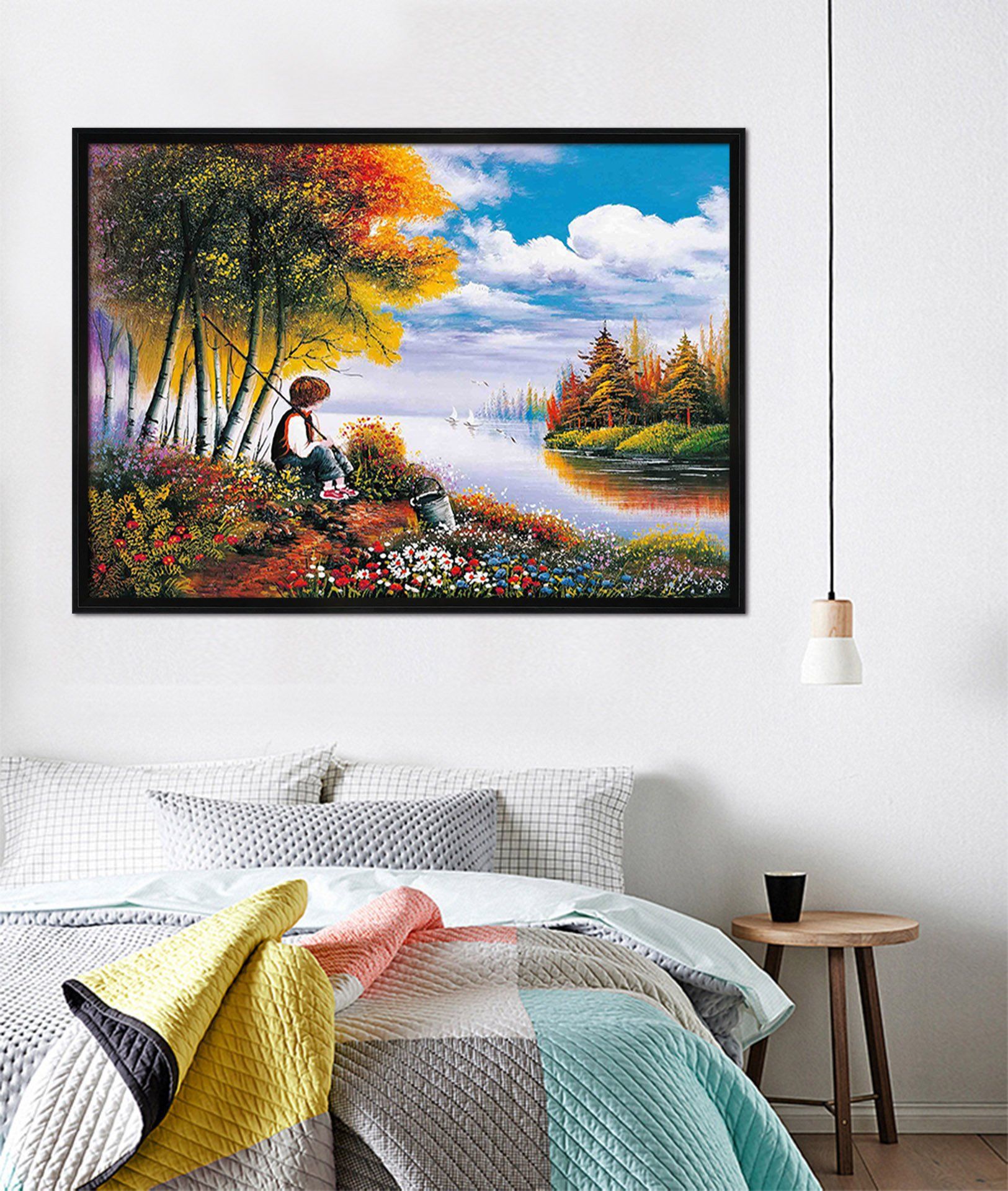 3D Boy Fishingr 022 Fake Framed Print Painting Wallpaper AJ Creativity Home 