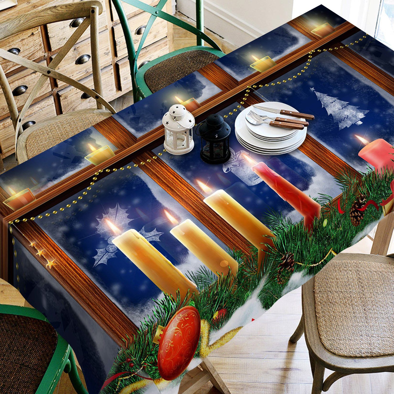 3D Window Candlelight 14 Tablecloths Tablecloths AJ Creativity Home 