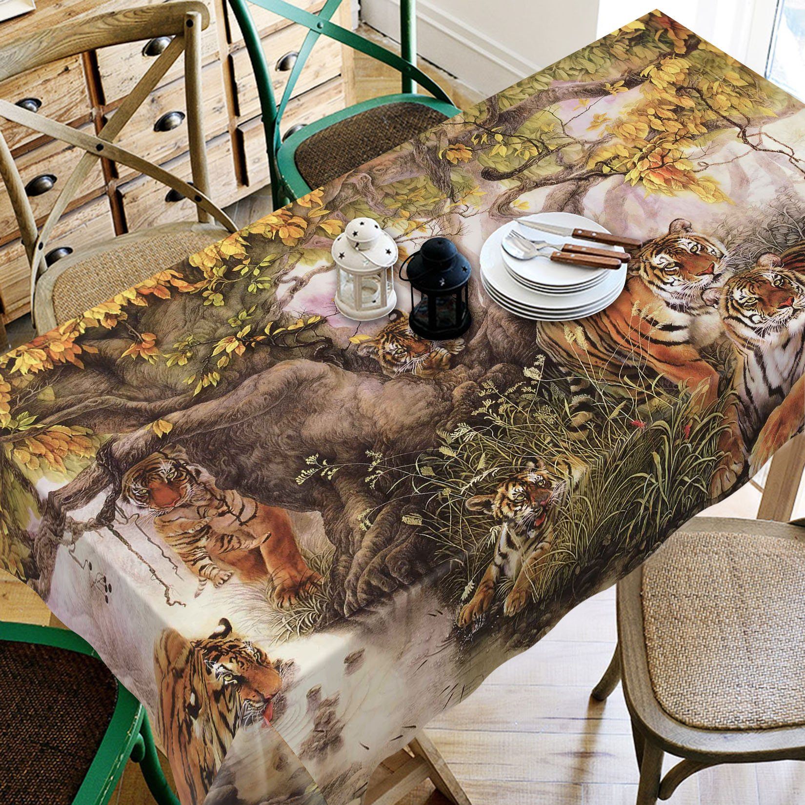 3D Tree Tigers 240 Tablecloths Wallpaper AJ Wallpaper 
