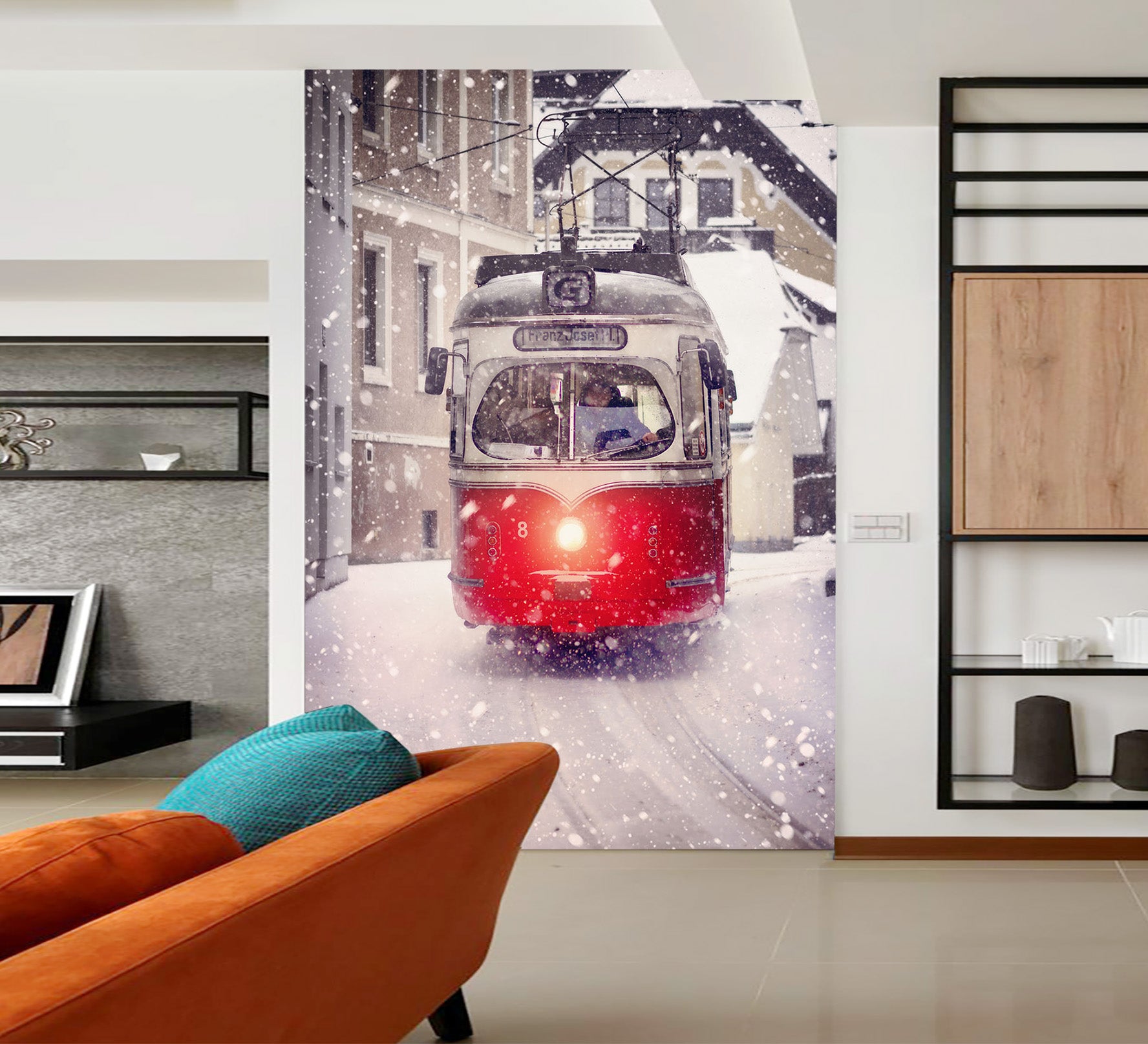 3D White Snow Bus 436 Vehicle Wall Murals