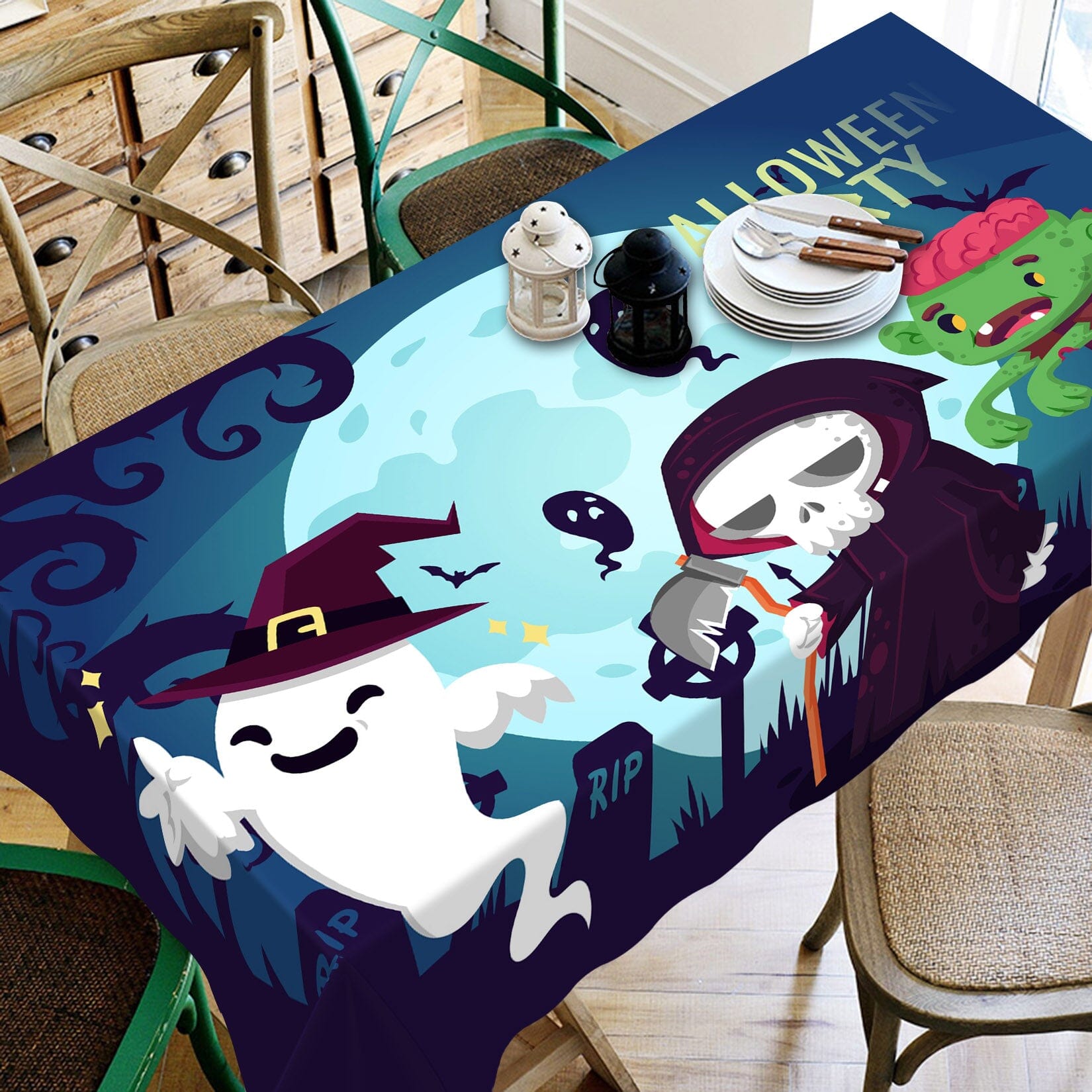 3D Moon Ghost Death 055 Halloween Tablecloths Wallpaper AJ Wallpaper 