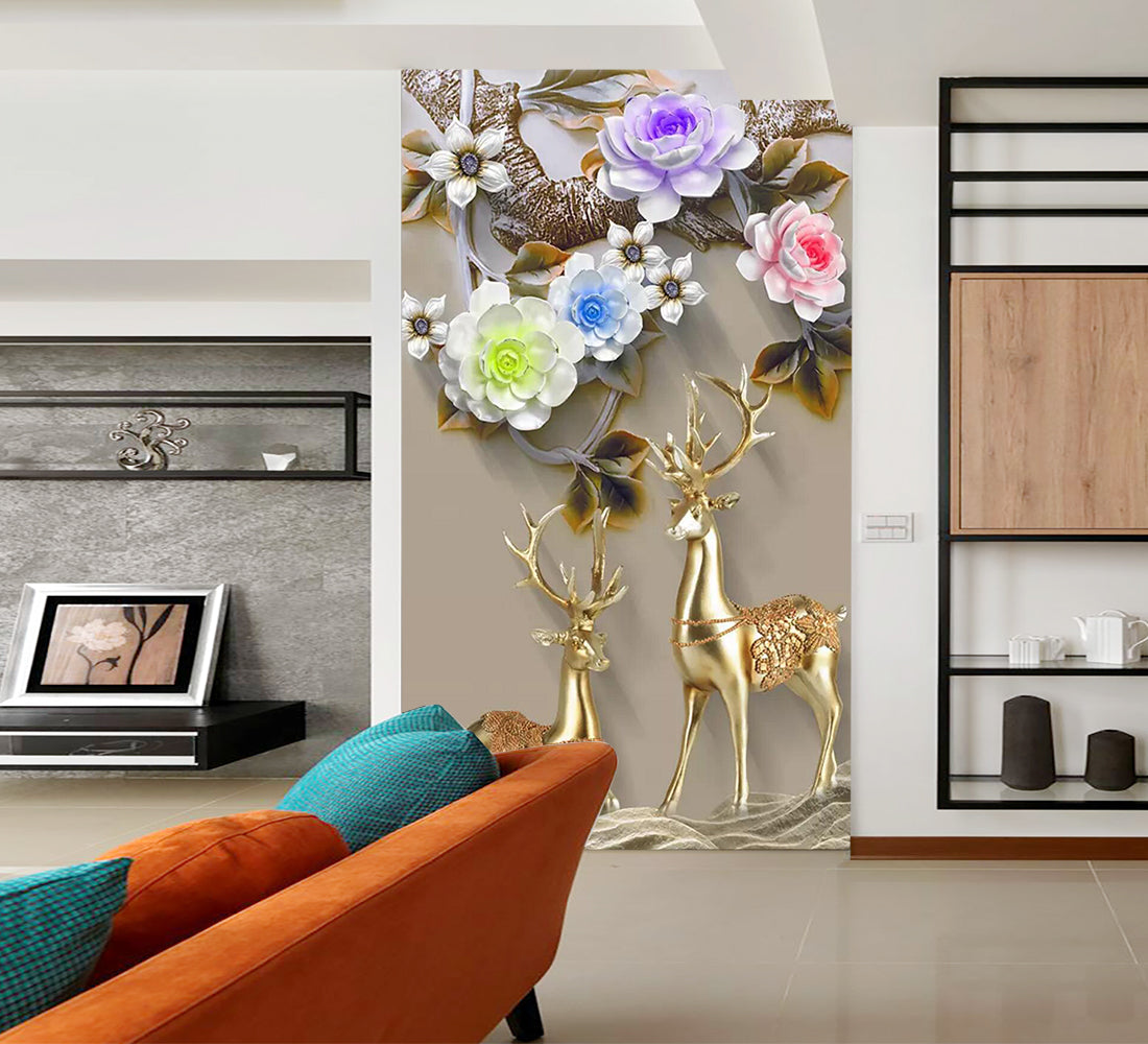 3D Metal Fawn Flower WC816 Wall Murals