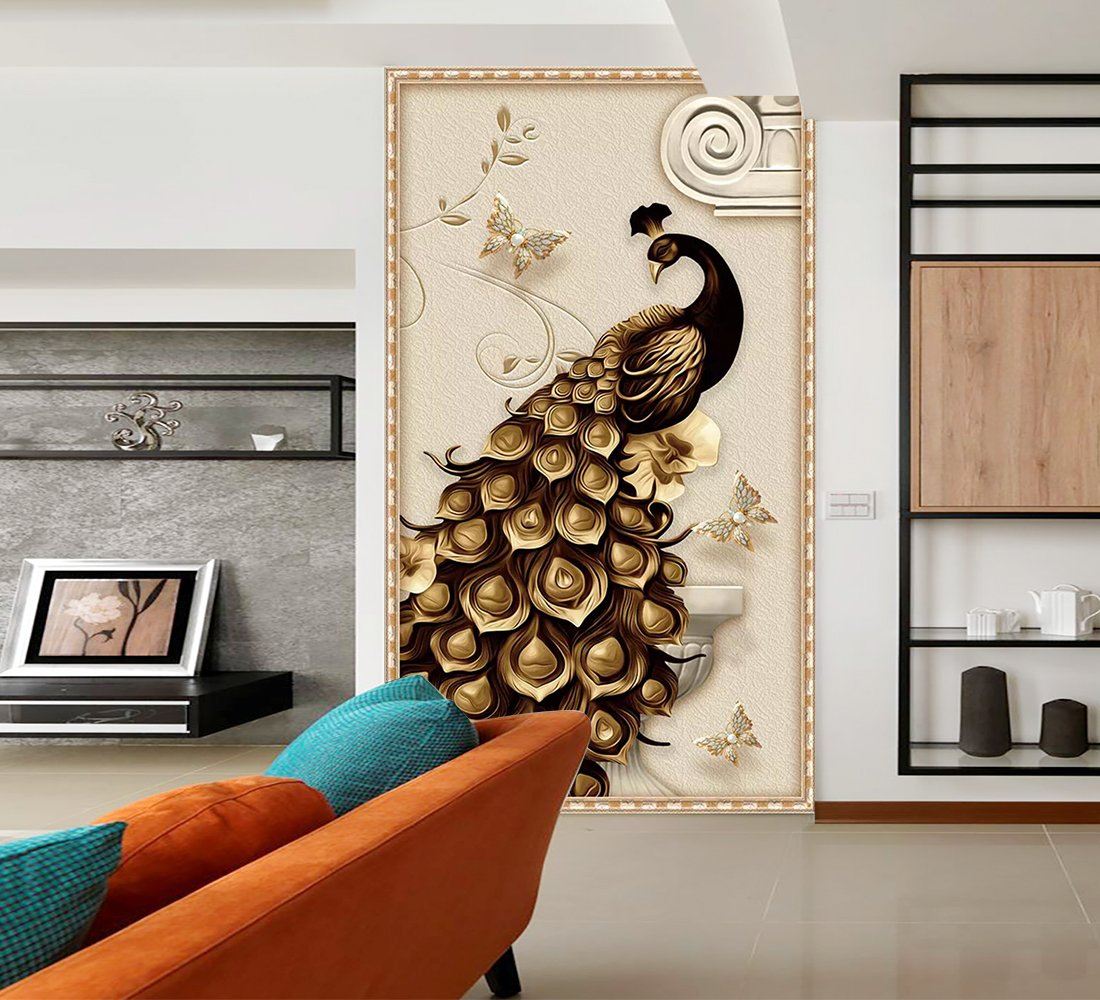 3D Golden Peacock 519 Wallpaper AJ Wallpaper 