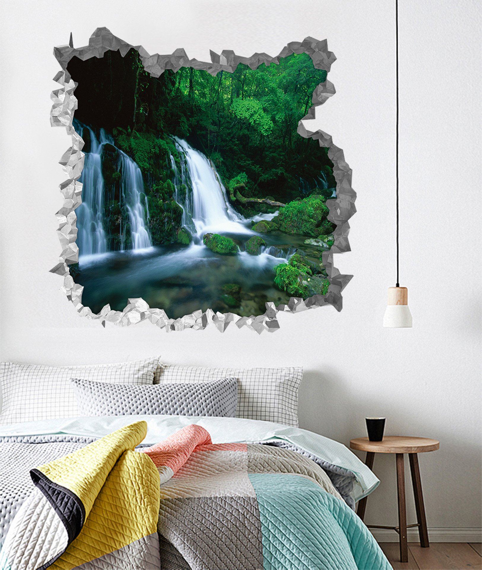 3D Forest Waterfall 201 Broken Wall Murals Wallpaper AJ Wallpaper 