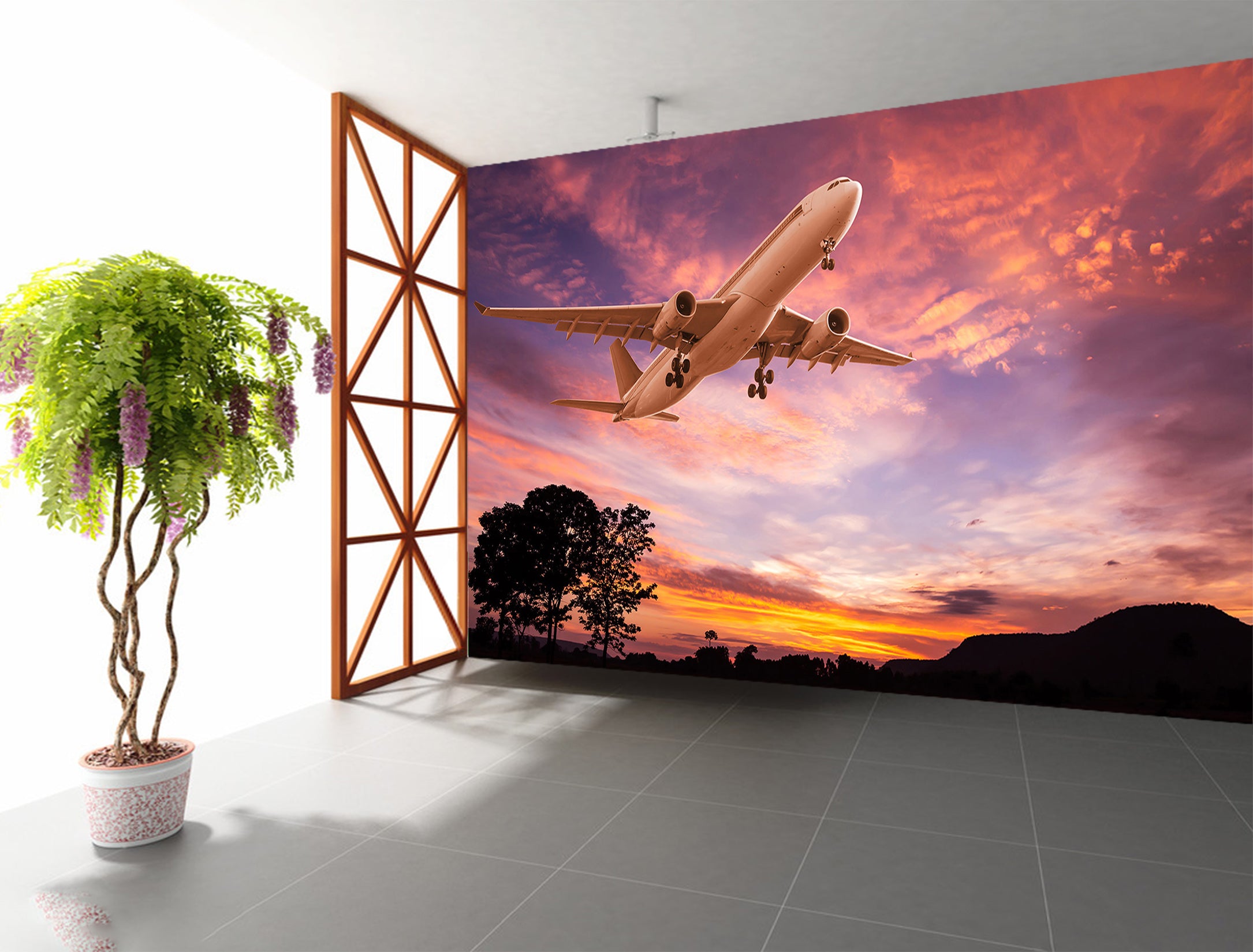 3D Purple Sky Plane 271 Vehicle Wall Murals