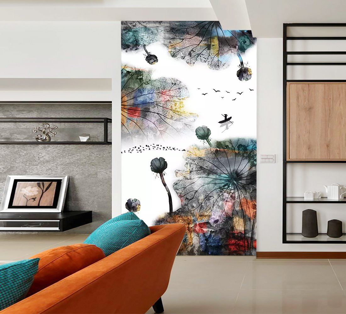 3D Ink Lotus Leaf 504 Wallpaper AJ Wallpaper 