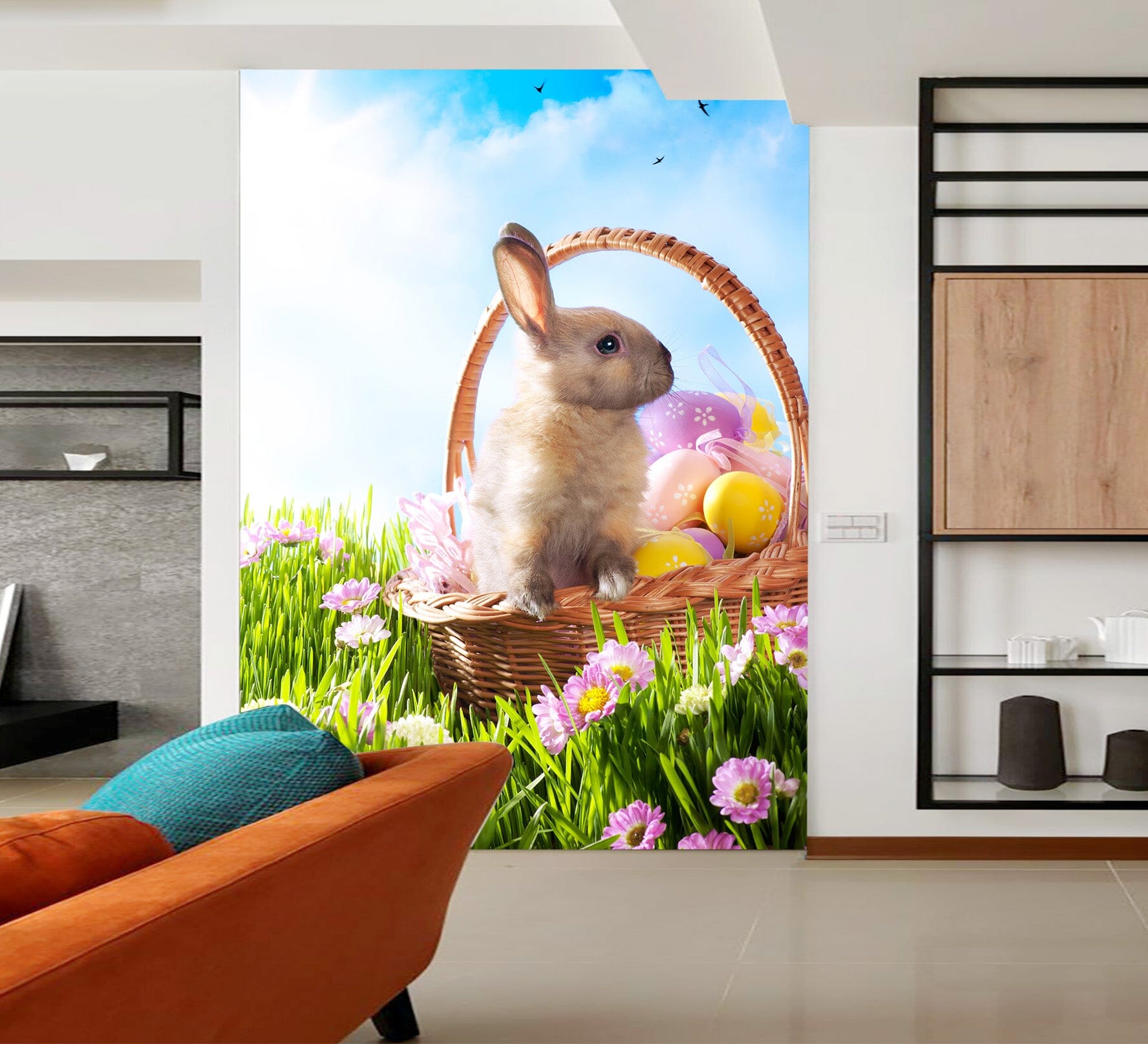 3D Rabbit Flower Basket 144 Wall Murals Wallpaper AJ Wallpaper 2 
