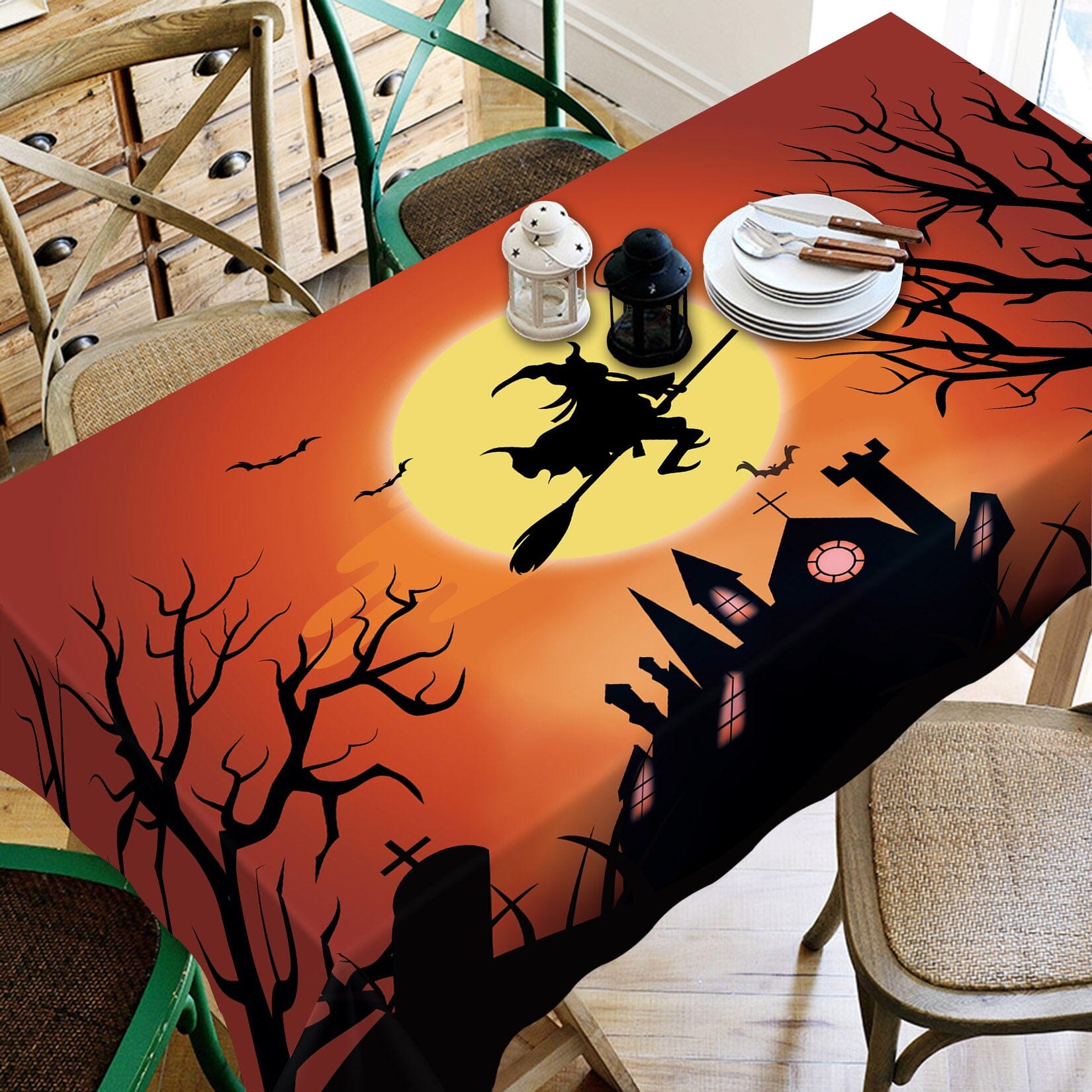 3D Moon Witch Villa 056 Halloween Tablecloths Wallpaper AJ Wallpaper 
