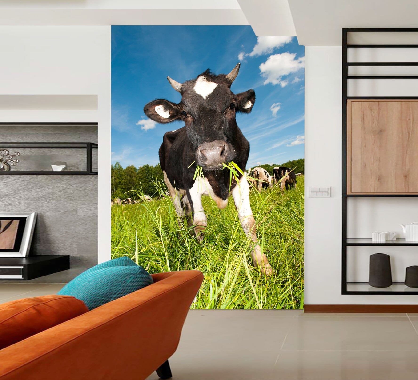 3D Cow Eating Grass 146 Wall Murals Wallpaper AJ Wallpaper 2 
