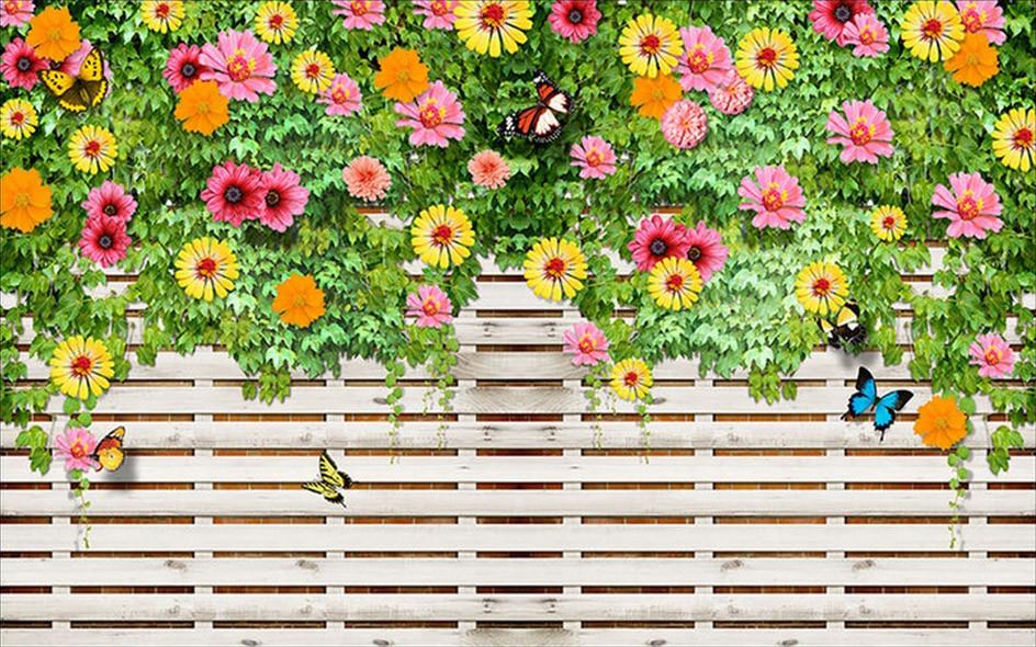 3D Wood Fence Flowers Vine 322 Garage Door Mural Wallpaper AJ Wallpaper 