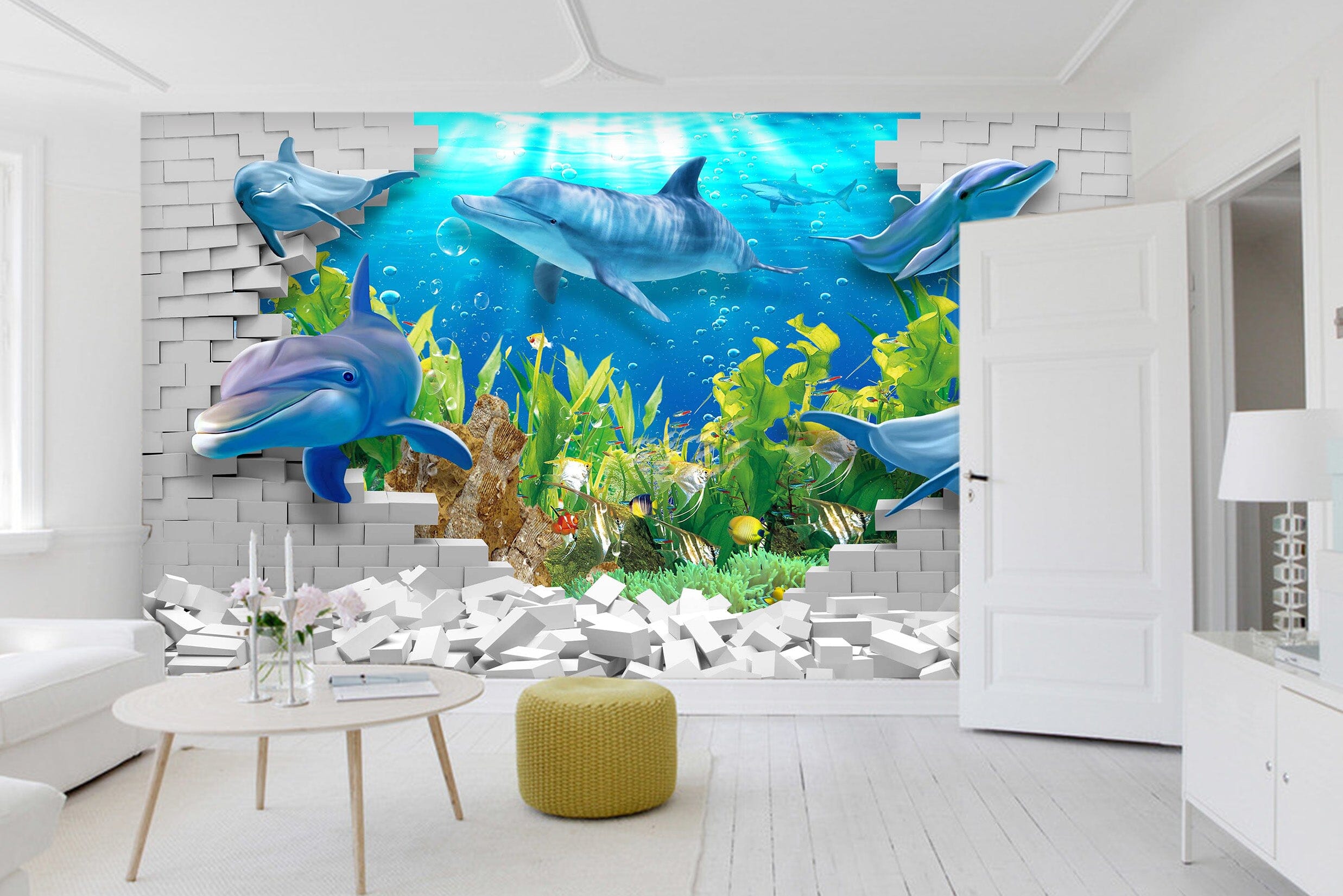 3D Undersea Dolphin 1428 Wall Murals Wallpaper AJ Wallpaper 2 