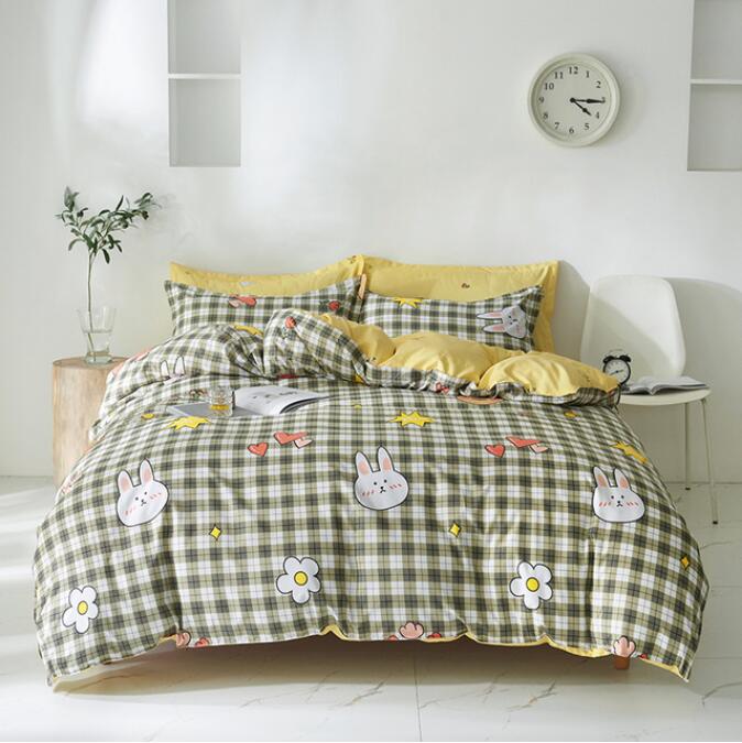 3D Green Grid Rabbit Flower 13150 Bed Pillowcases Quilt