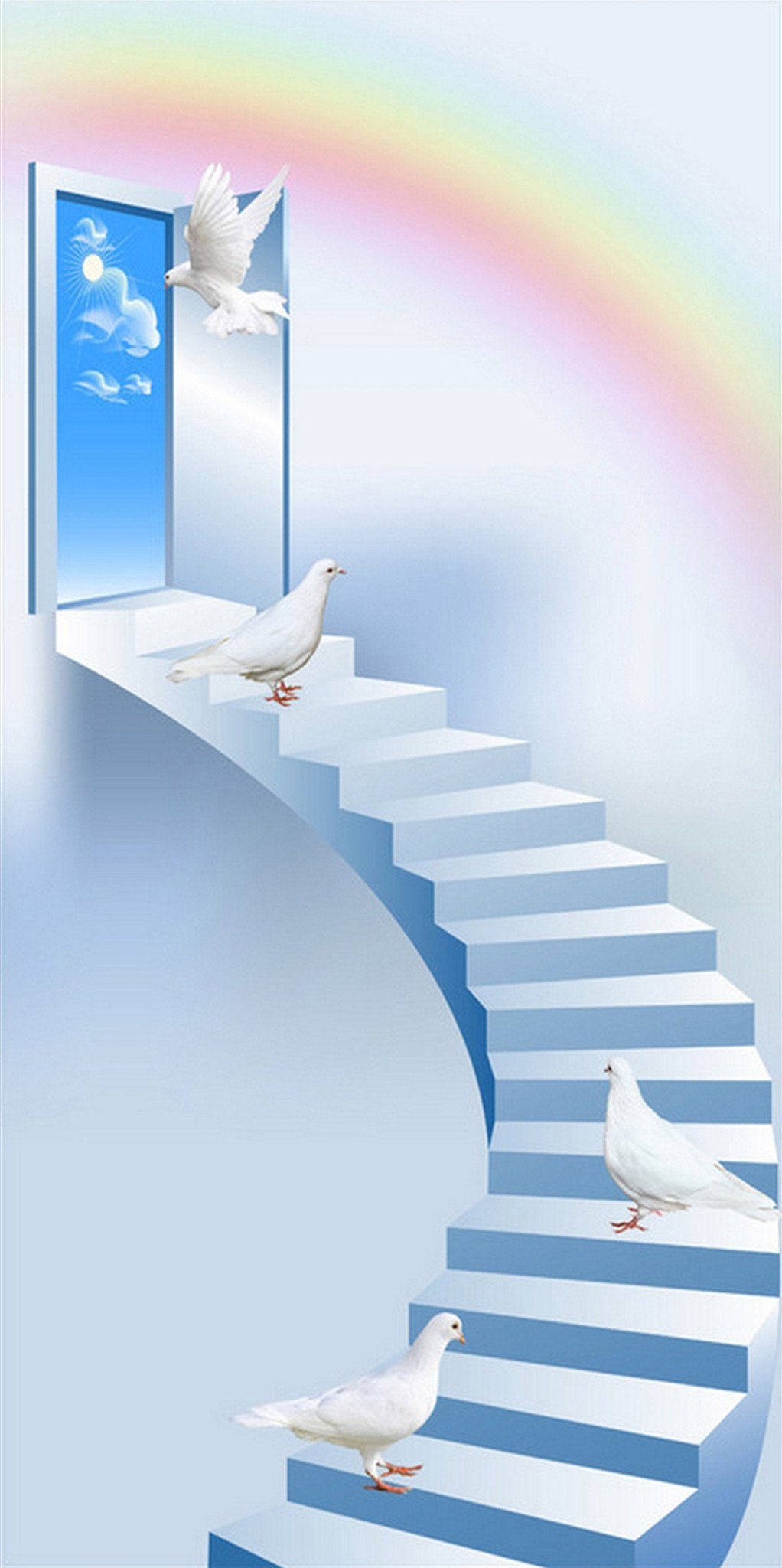 3D Sky Stairs Birds Rainbow 91 Door Mural Wallpaper AJ Wallpaper 