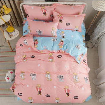 3D Pink Bottom Bear 4080 Bed Pillowcases Quilt