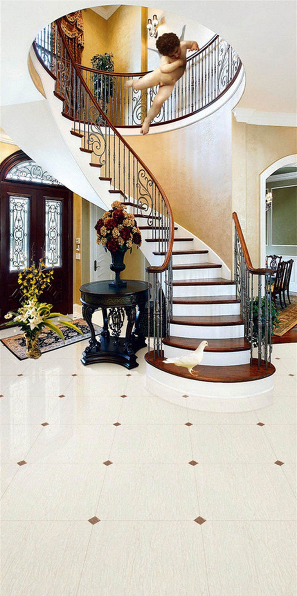 3D House Stairs Angel Bird 89 Door Mural Wallpaper AJ Wallpaper 