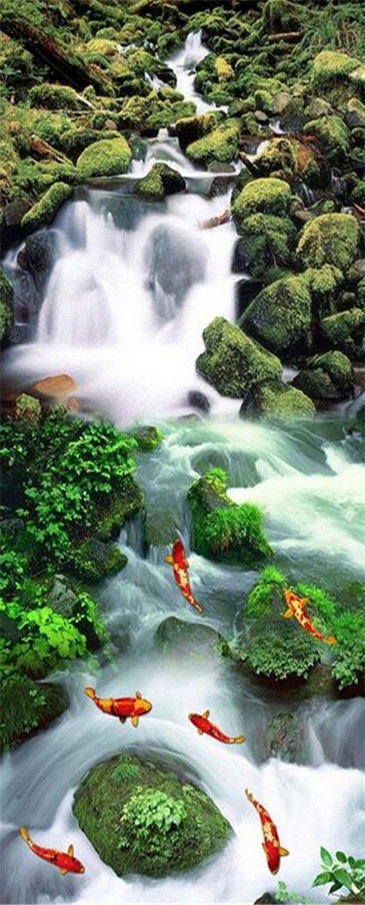 3D carp in the river door mural Wallpaper AJ Wallpaper 