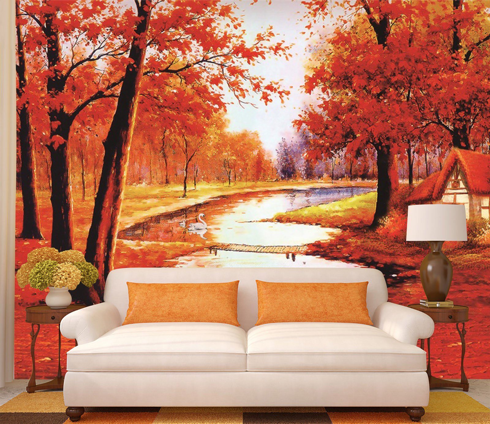 3D Red Maple Forest Slim River 767 Wallpaper AJ Wallpaper 2 