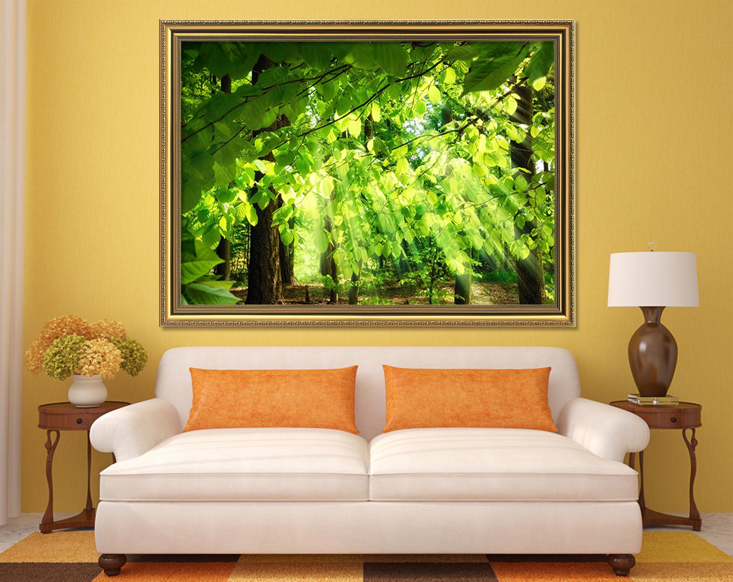 3D Shade Trees 010 Fake Framed Print Painting Wallpaper AJ Creativity Home 