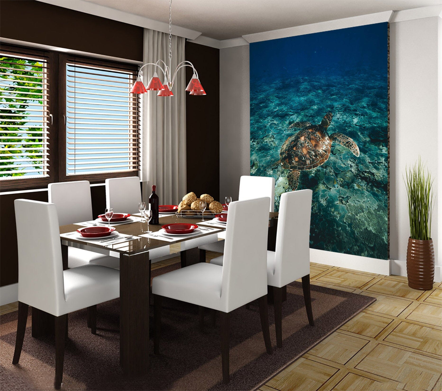 3D Turtle Swimming 121 Wall Murals Wallpaper AJ Wallpaper 2 