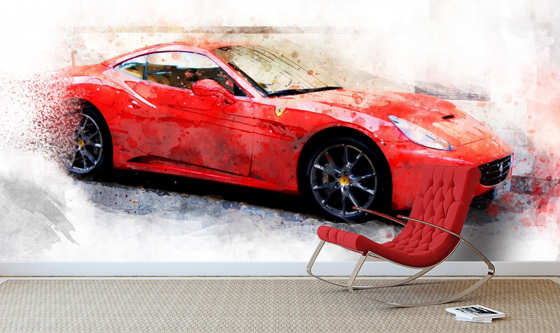 3D Red Car 945 Vehicle Wall Murals Wallpaper AJ Wallpaper 2 