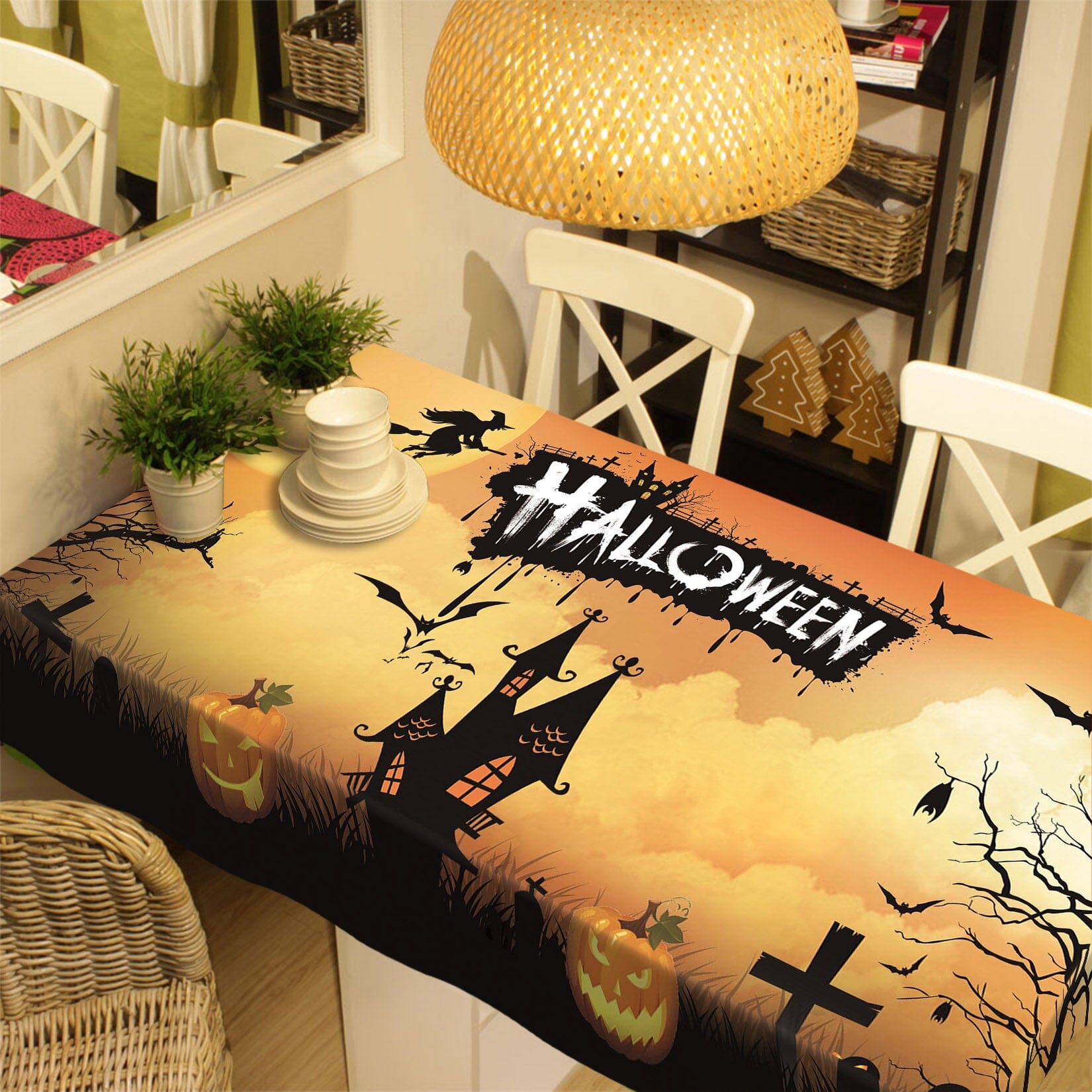 3D Moon Villa Cemetery 045 Halloween Tablecloths Wallpaper AJ Wallpaper 