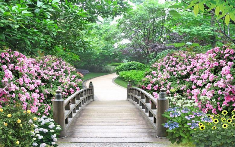 3D Wood Bridge Flowers 318 Garage Door Mural Wallpaper AJ Wallpaper 