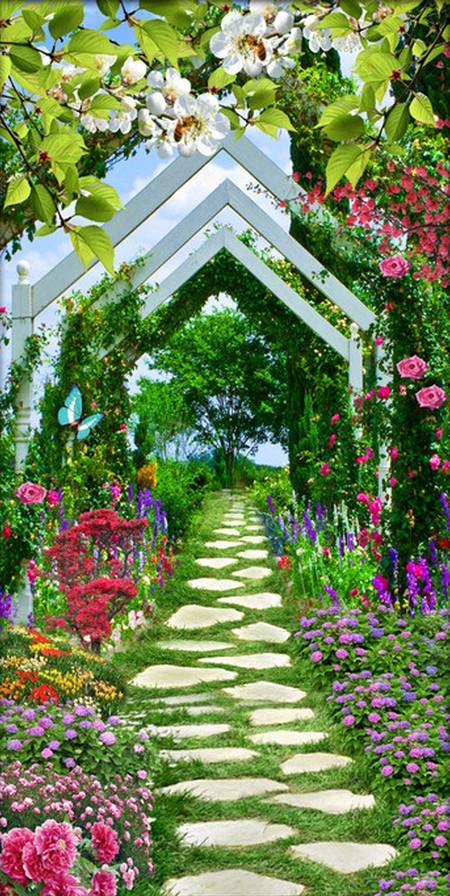 3D stone-paved road door mural Wallpaper AJ Wallpaper 