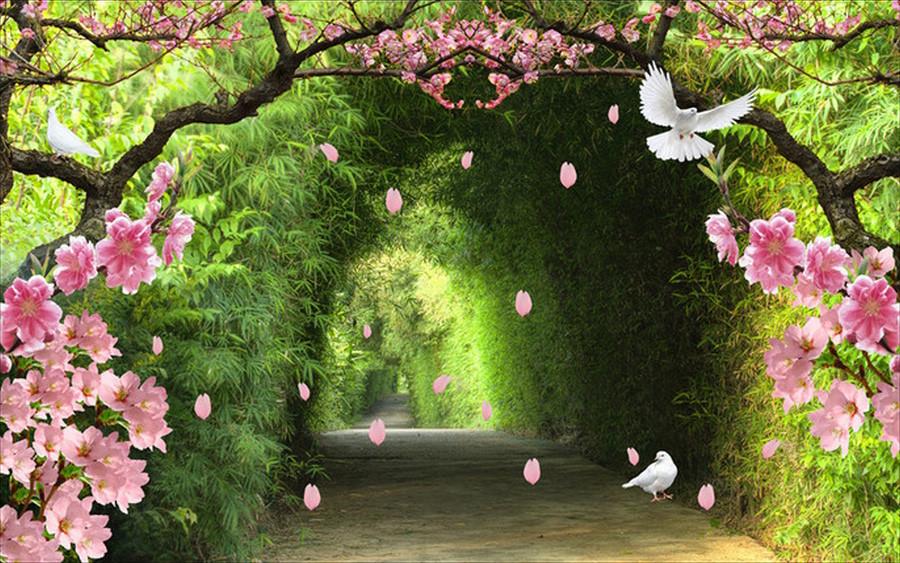 3D Bamboo Corridor Flowers Birds 312 Garage Door Mural Wallpaper AJ Wallpaper 