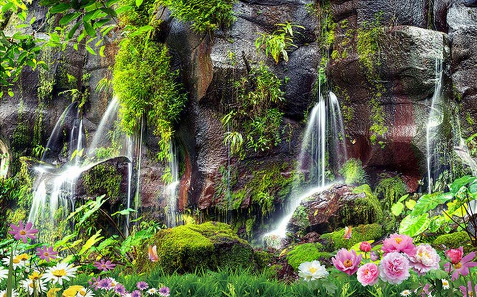 3D Rock Cliff Flowing Water 313 Garage Door Mural Wallpaper AJ Wallpaper 