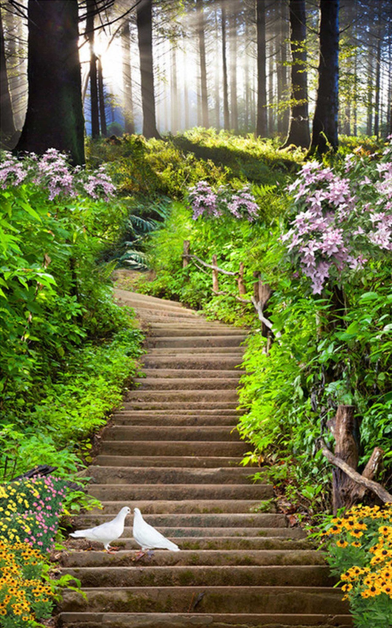 3D Forest Stairs Birds 80 Door Mural Wallpaper AJ Wallpaper 