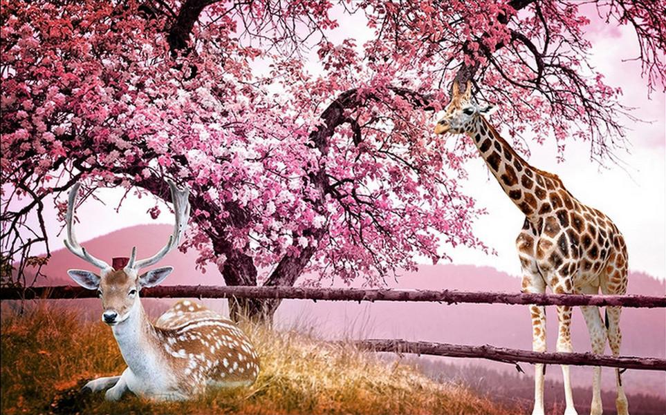 3D Giraffe And Deer 303 Garage Door Mural Wallpaper AJ Wallpaper 