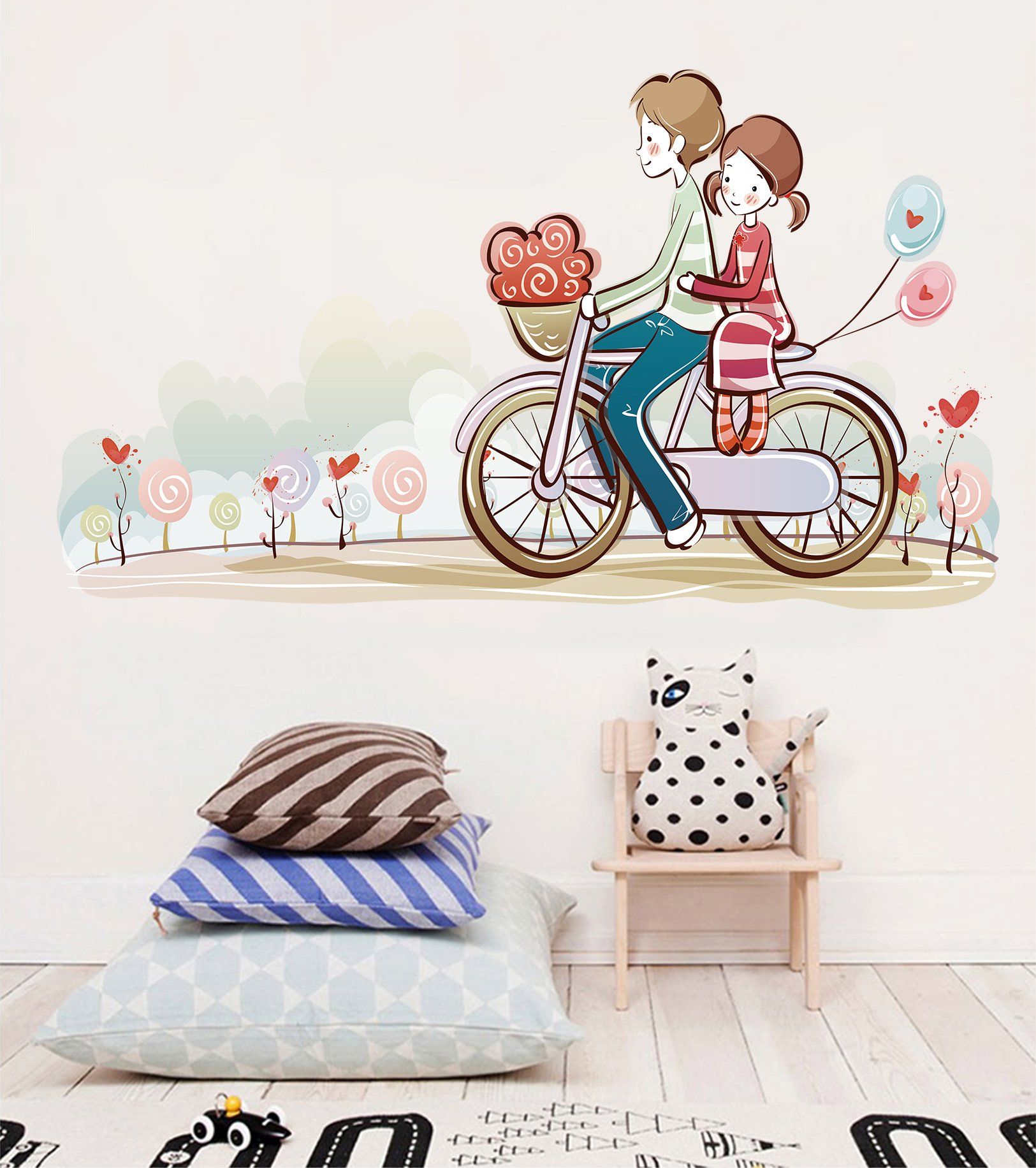 3D Couple Bicycle 041 Wall Stickers Wallpaper AJ Wallpaper 