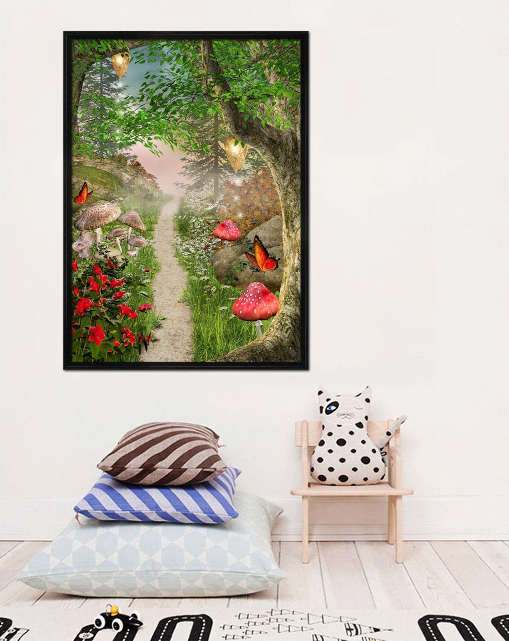 3D Forest Road 054 Fake Framed Print Painting Wallpaper AJ Creativity Home 