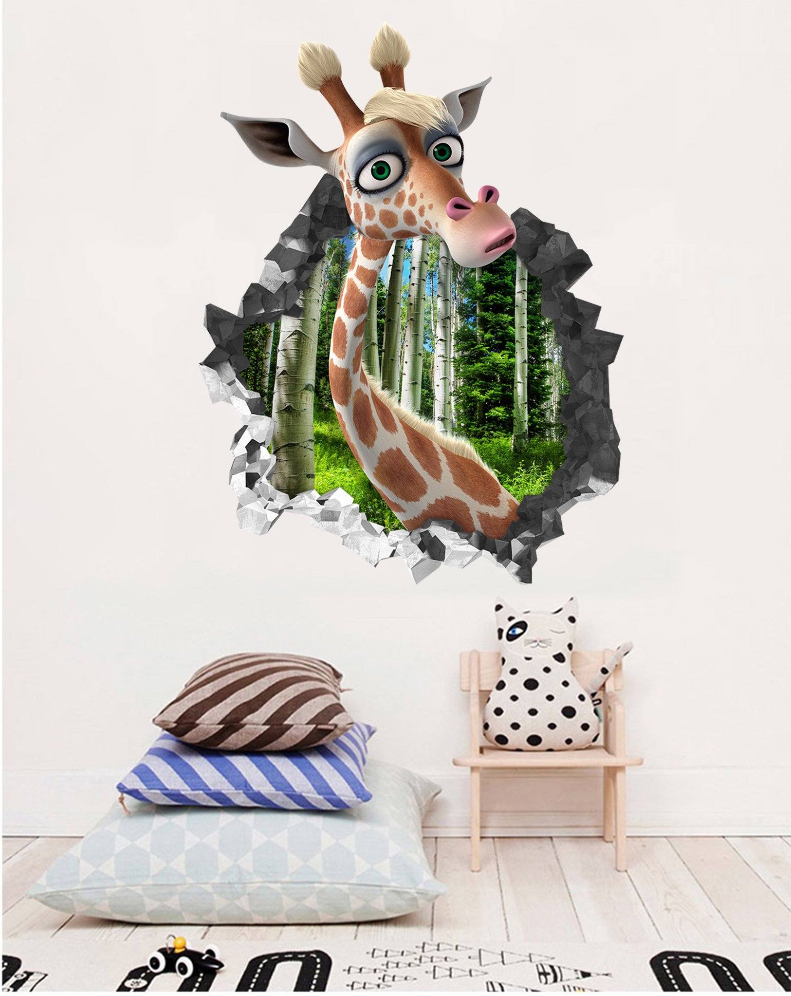 3D Cute Giraffe 4 Broken Wall Murals Wallpaper AJ Wallpaper 