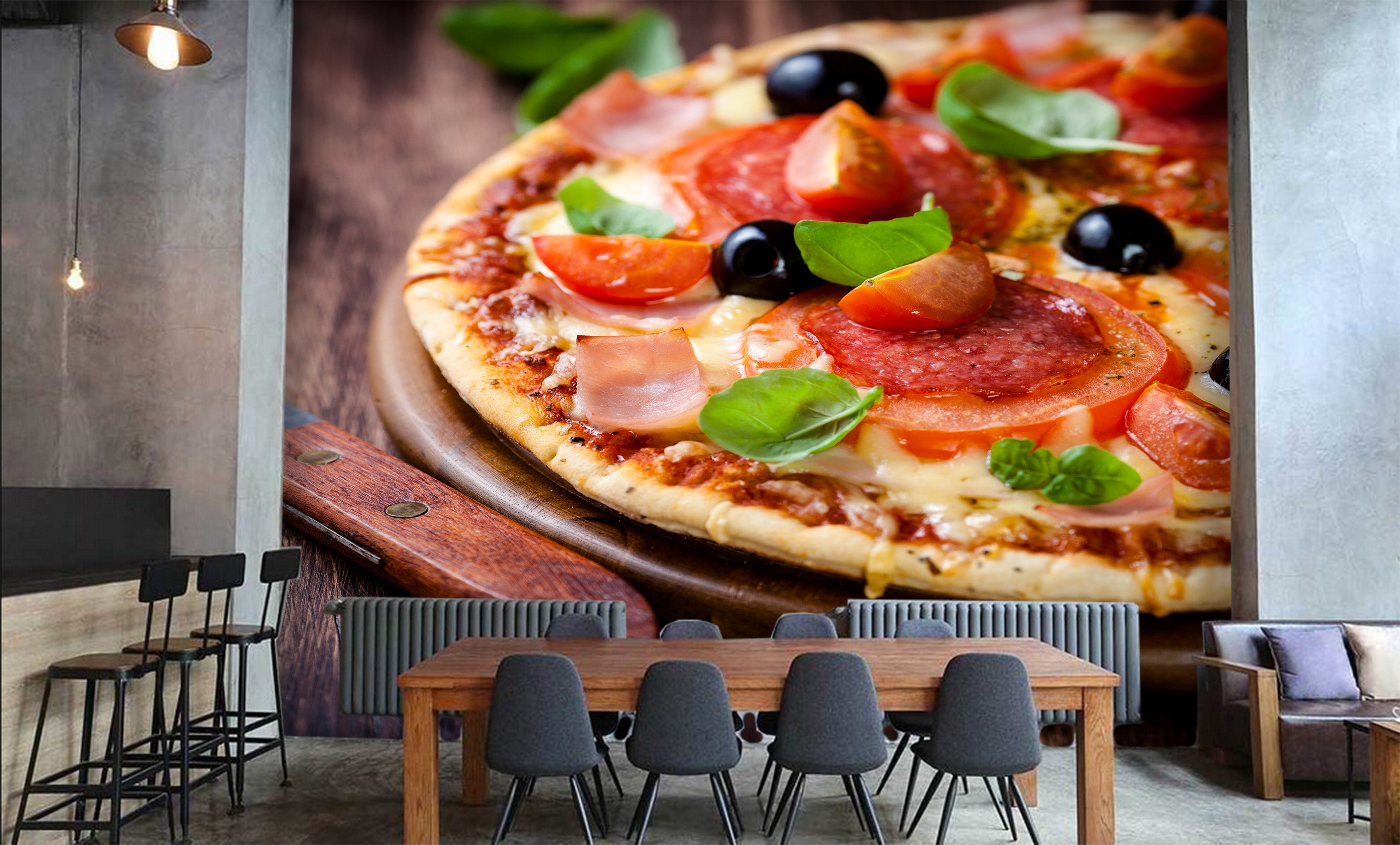 3D Ham Pizza 059 Food Wall Murals Wallpaper AJ Wallpaper 2 