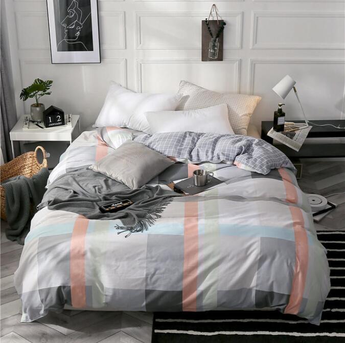 3D Gray Pink Grid 4124 Bed Pillowcases Quilt