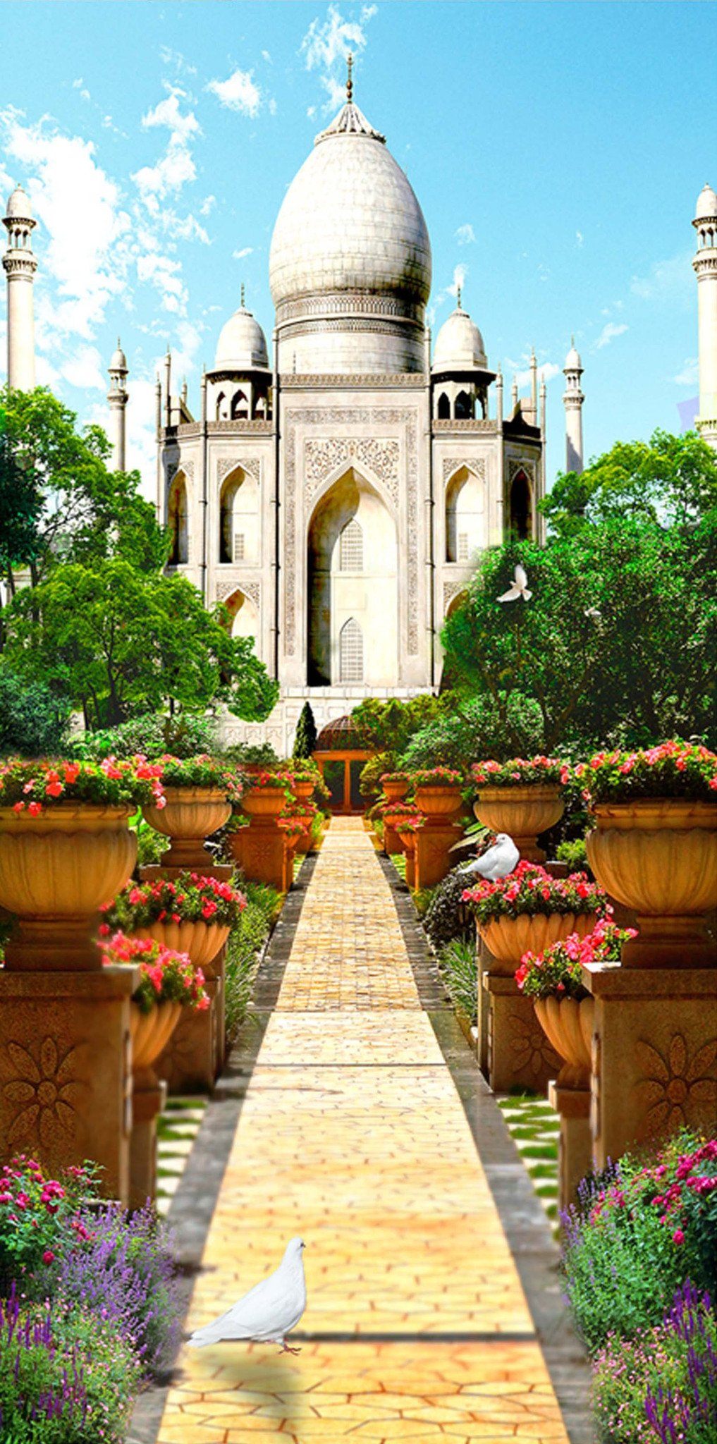 3D Taj Mahal Garden 72 Door Mural Wallpaper AJ Wallpaper 
